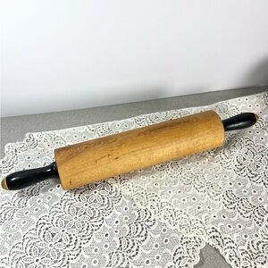 Vintage Rolling Pin heavy 2.5” diameter black handles Farmhouse decor vignette